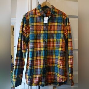 NWT J.Crew Mid Weight Flannel Shirt, Mens M, Plaid Double Brushed Western Orange
